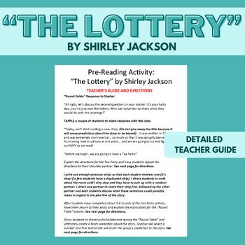 the lottery pre reading activities|Activity Sheet: “The Lottery” Discussion Guide .